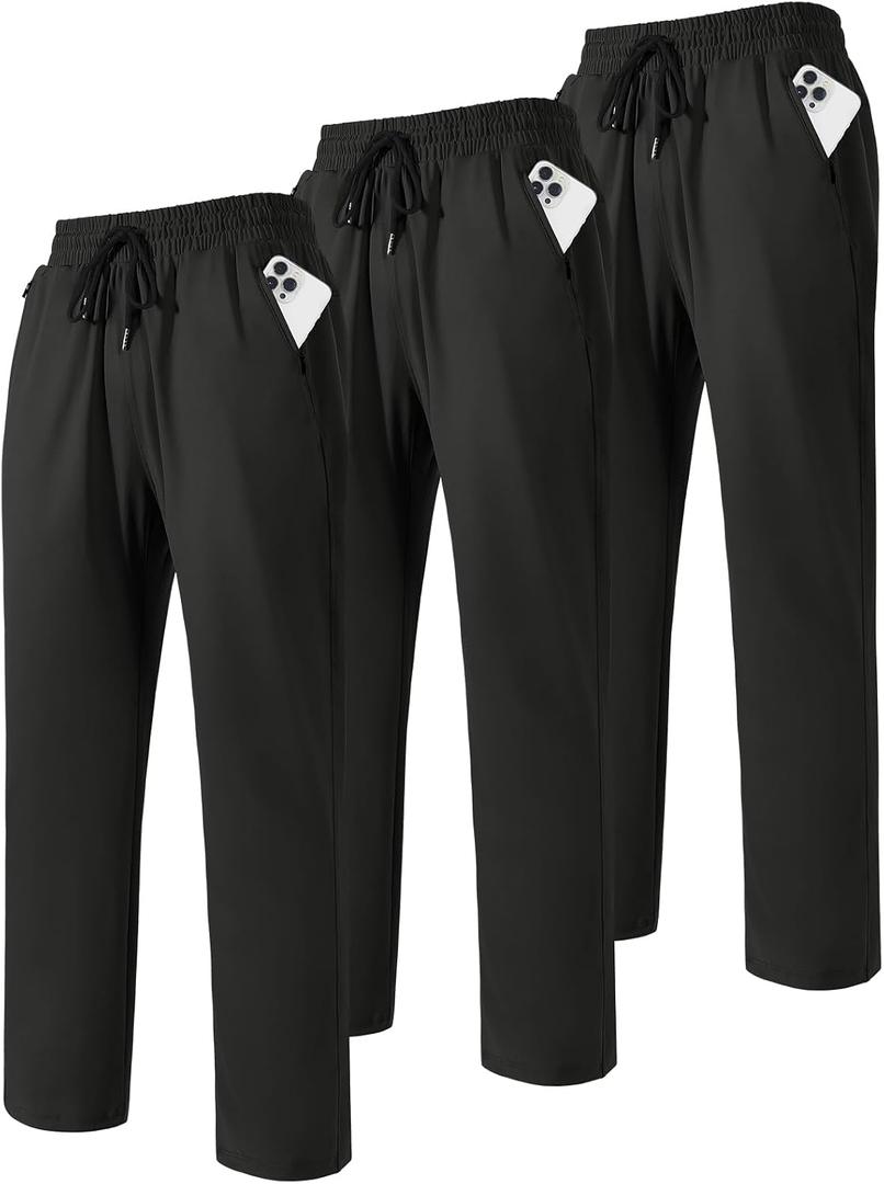3,4 Pack Men's Sweatpants with Zipper Pockets Lightweight Joggers for Men Athletic Pants Workout Running Gym (Black, S)
