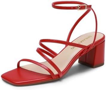 DREAM PAIRS Womens Block Heels 2 inch Strappy Square Toe Dressy Chunky Low Heeled Sandals for Party Wedding Evening, Size 8