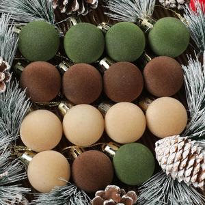Liliful 15 Pcs Velvet Christmas Balls Bulk Flocked Christmas Tree Ball Ornaments Plastic Xmas Decorative Hanging Ornaments(Brown, Green, Beige,1.18 Inch)