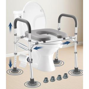 Toilet Seat Riser Extra Wide, 500lb Raised Toilet Seat with Handles,Seat Height Adjustable from 19 to 25 and Internal Width from 25.5 to 30.5, Handicap Raised Toilet Chair for Seniors