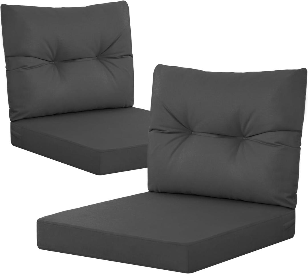 YEFU 24x24 Outdoor Cushions for Patio Furniture: Waterproof Fade Resistant Outdoor Seat Cushions Set of 2 - Olefin Deep Seat Paio Cushion Pads Replacement with Ties for Chair Sofa Couch(Dark Gray)