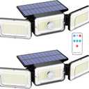 Solar Lights Outdoor Waterproof, Motion Sensor & Flood Outdoor Lights with Remote Control, 4 Adjustable Modes, 3000LM & 218 LED, High-Energy-Density Solar Panel-Monocrystalline Technology, 2 Pack (Black)