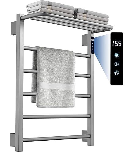 Heated Towel Racks for Bathroom, Hot Towel Warmer 5 Bars with 24hr Timer Stainless Steel Wall Mounted Electric Towel Warmers for Bathroom (Polished)