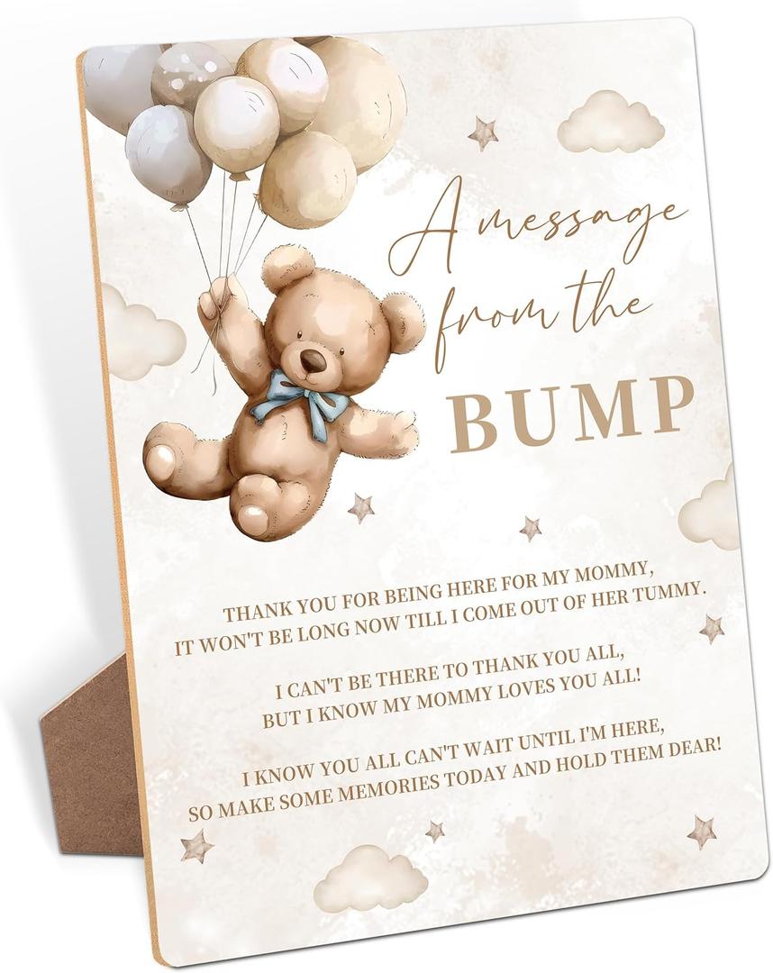 Bump Signs - Brown Bear Baby Shower Decoration Signs with Stand, 8"X 11", Modern Table Decoration, Party Favors & Gender Reveal Party, Event Party-12