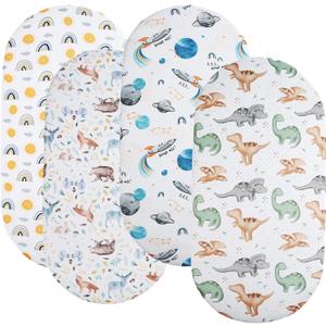 Bassinet Sheets 4 Pack Compatible with AMKE Baby Bassinets, RONBEI, Pamo Babe, HARPPA, Newton Bassinet Stretchy Ultra Soft Sun/Forest Deer/Space/Dinosaur