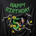Green Pixel Foil Balloon Set (2pcs)  "Happy Birthday" Letter Banner + 40" Number 5 Balloon  Party Supplies with Matching Rope & Straw, Backdrop Decorations