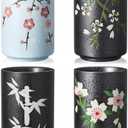 Qinyoung 4 Pcs Japanese Tea Cups 10 oz Ceramic Christmas Japanese Gifts Chinese Restaurant Sakura Teacups No Handles Japan Mug Souvenirs for Tea Latte Coffee Juice
