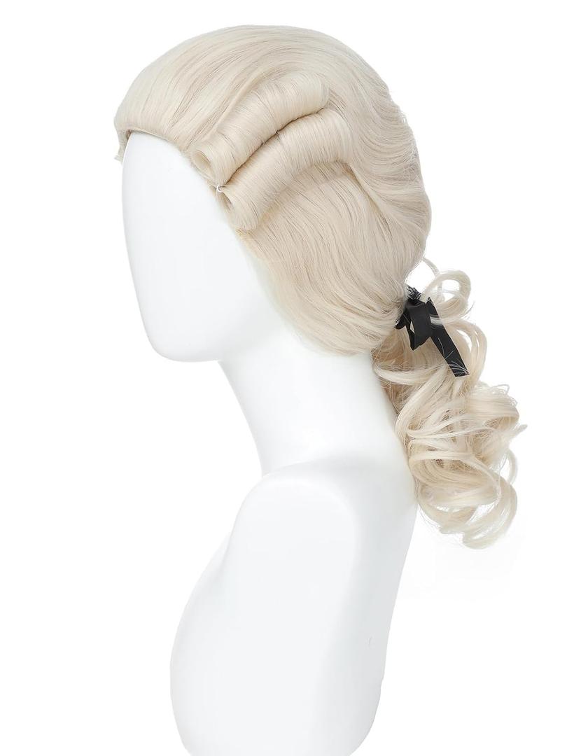 Colonial Judge Wig 18th Century Historical Costume Wig for Men Women, George Washington Cosplay Wig with Ribbon, Ideal for Halloween, Cosplay & Historical Reenactments (Beige)