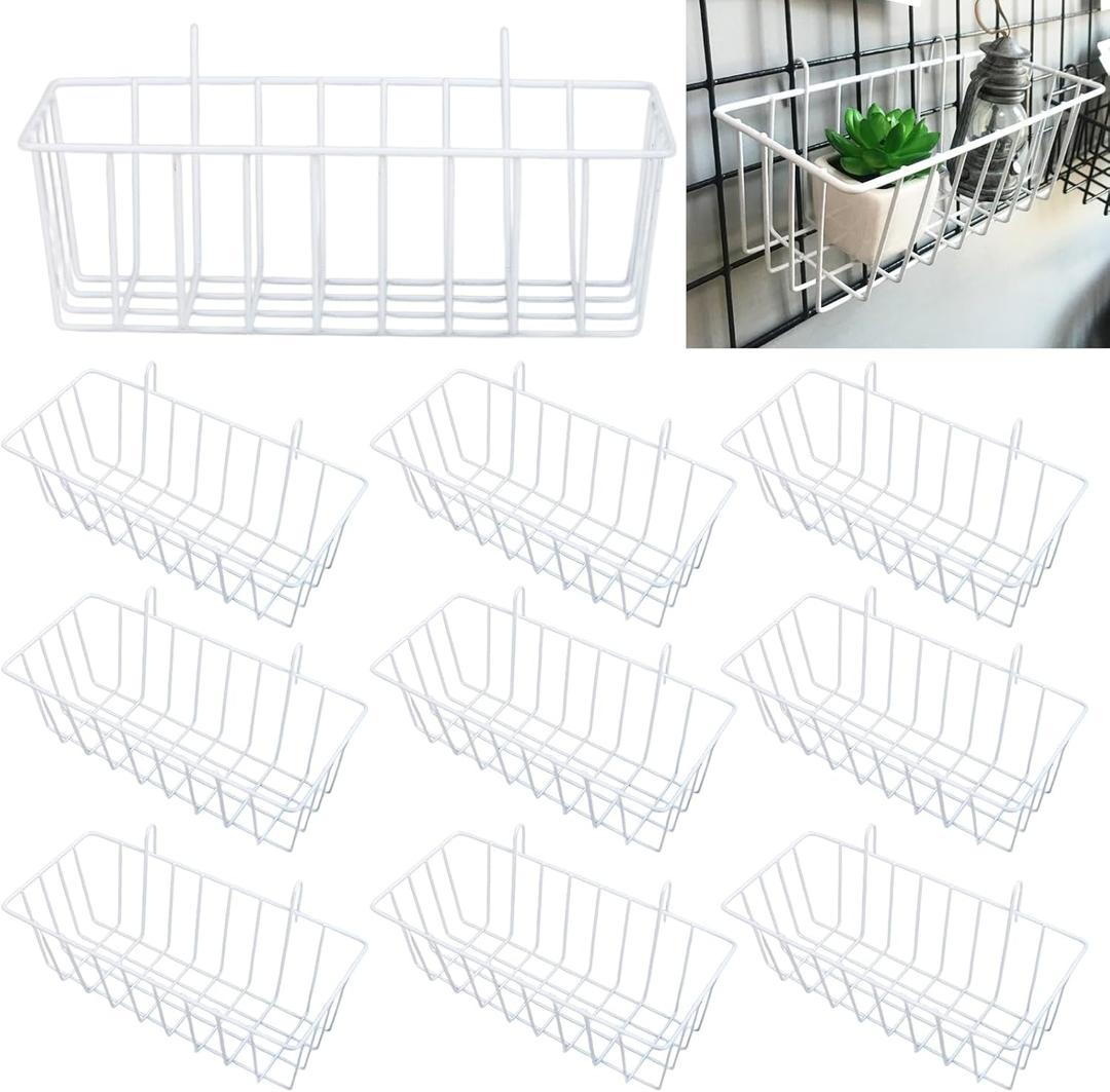 CertBuy 10 Pack Grid Wall Basket, Hanging Wire Basket, White Wall Storage and Display Basket, Grid Wall Baskets Hanging Wire Basket Accessory for Cabinet & Pantry Organization and Kitchen, Storage