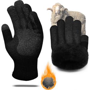 Winter Gloves Men Women, Thermal Merino Wool,6 Finger Touch Screen, Warm Fleece lined for Christmas (X-Large)