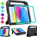 BMOUO Kids Case for iPad 11th Generation (A16) 11 Inch 2025/iPad 10th Generation 10.9" 2022 - with Screen Protector, Shockproof Handle Stand iPad 11th/10th Generation Case for Kids, Black Turquoise
