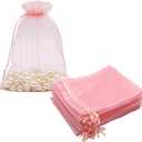 100 x HRX Package 100pcs Blush Pink Organza Bags Large, 6 x 9 inch Drawstring Gift Pouches Mesh Party Favor Bags for Christmas Wedding Baby Shower