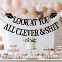 2 x Look at You All Clever & Shit Banner, Graduation Banners, Class of 2025 Party Decoration, Well Done You Did It, Congrats Grad Banner Black Glitter