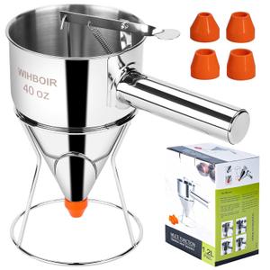 Stainless Steel Pancake Batter Dispenser with Squeeze Handle and Multi-Nozzle, for Pancakes, Cupcakes, and Baked Goods. 40 oz