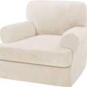 H.VERSAILTEX Sofa Cover 2 Piece T Cushion Armchair Slipcovers Thick Velvet Couch Cover Furniture Protector Stretch T Cushion Sofa Covers for 1 Cushion Couch with 1 Individual T Cushion Covers, Ivory