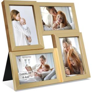 4x6 Picture Frames Collage 1 Pack, 4 Opening Multi Family Photo Collage Frames with Real Glass for Wall Hanging or Tabletop, Gold