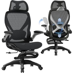 ELABEST X100 Ergonomic Mesh Office Chair with Footrest, Big and Tall Hone Desk Chair with 5D Flip-Up Arms, Adjustable 3D Lumbar Support,Gaming & Executive Computer Chairs for Long Hours(Midnight Mist)