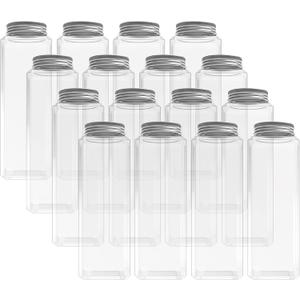 12 Pack 20 Ounces Clear PET Plastic Juice Bottles Empty Rectangual Bottles with Lids for Juice, Milk, Tea and Other Beverages