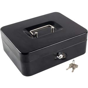 KYODOLED Locking Cash Box with Lock, Money Box with Cash Tray, Lock Safe Box with Key, Money Saving Organizer,11.81Lx 9.45Wx 3.54H Inches, Black XL Large