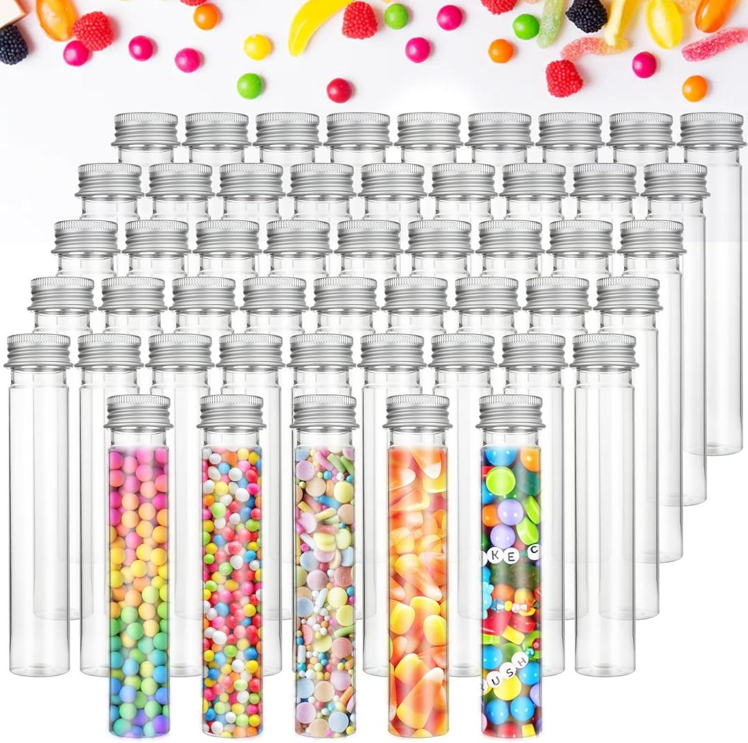 50 Pack 65ML Plastic Test Tubes with Screw Caps Plastic Candy Tubes Clear Bath Salt Tubes Gumball Tubes Container Vials for Candy Bath Salts Spices Party Favors