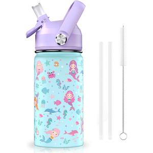 18oz Kids Insulated Water Bottle with Straw Lid - 18/8 Stainless Steel Kid Cup BPA-FREE Travel Tumbler Double Wall Vacuum Leak Proof Portable Toddler Water Bottle