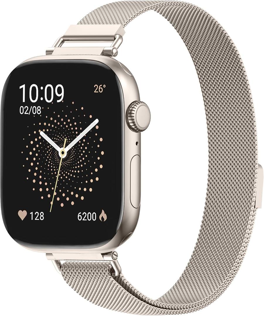 14MM Ultra-Slim Milanese Loop for Apple Watch Band for Women Metal Mesh Strap Strong Magnetic Lock, Breathable WristBand for iWatch 42mm(Series 3 2 1) 44mm 45mm 46mm 49mm, Starlight