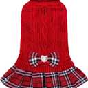YUDODO Dog Sweater Dress for Small Dogs Girl with Bowtie Winter Warm Dog Turtleneck Sweater with Leash Hole Soft Puppy Knitwear Clothes Cute Doggie Dresses for Yorkie Chihuahua (Red, L)
