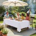 LUSHVIDA Rectangle Outdoor Tablecloth with Umbrella Hole and Zipper, 60x102 Inch White, Washable Waterproof Table Cloth Spill Proof Wrinkle Free Table Cover for Patio Spring Summer Picnic BBQS