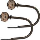 2 Pack Bronze Curtain Holdbacks, Decorative Window Drapery Tiebacks (2 Pack/1 Pair), Curtain Tie Back Hooks for Wall with Leaf Finials (6" L x 4.3" W)