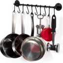 Wallniture Cucina 16" Wall Mount Kitchen Organization Storage Rail with 10 S Hooks for Hanging Pots and Pans Set and Lid Organizer, Black