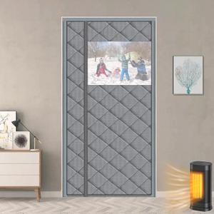 HooTown Magnetic Thermal Insulated Door Curtain Fits Door Size 36" x 82", Sideway Open with Window Durable Waterproof Cloth and Thicken Cotton, Winter Cover, Weatherproof, Reduce Noise, Gray