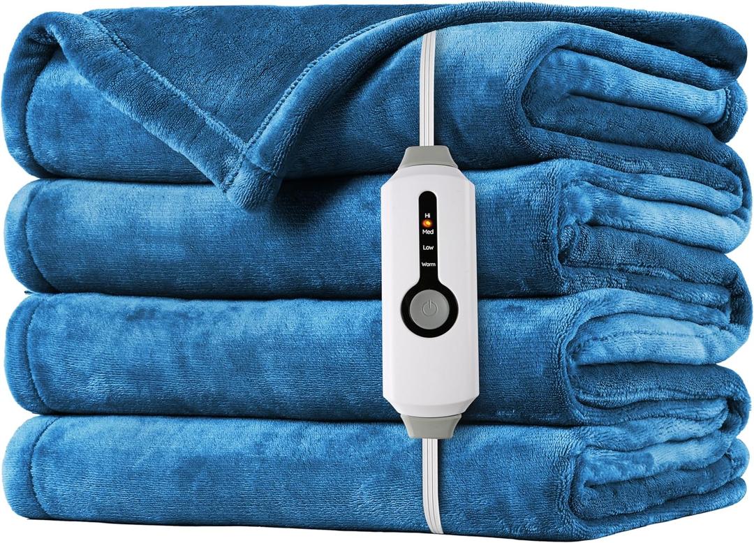 Heated Blanket Twin Size 62"x84", Soft Cozy Flannel Electric Blanket with 4 Heating Levels & 10 Hours Auto Shut Off, Extra Warmth, Machine Washable for Office & Sofa, Teal (03-blue)