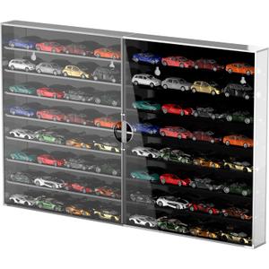 Car Display Case, 1/64 Scale Toy Cars Wheels Display Case, 2Pcs Acrylic Toy Car Storage, Model Car Collectors Showcase, Wall Mount Display & Desktop Display Shelf, Black