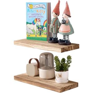Floating Shelves for Wall Set of 2, 16 inch Rustic Paulownia Wood Wall Shelves for Bathroom, Living Room, Bedroom and Kitchen, Picture Ledge for Storage,Books,Room Decor,6x16 inch