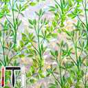 Window Privacy Film with Cutting Grid, Non-Adhesive Stained Glass Window Film Decorative, Static Cling Privacy Window Film, Leafy Rianbow, 35.4 inch X 157.4 inch (2 Pack)
