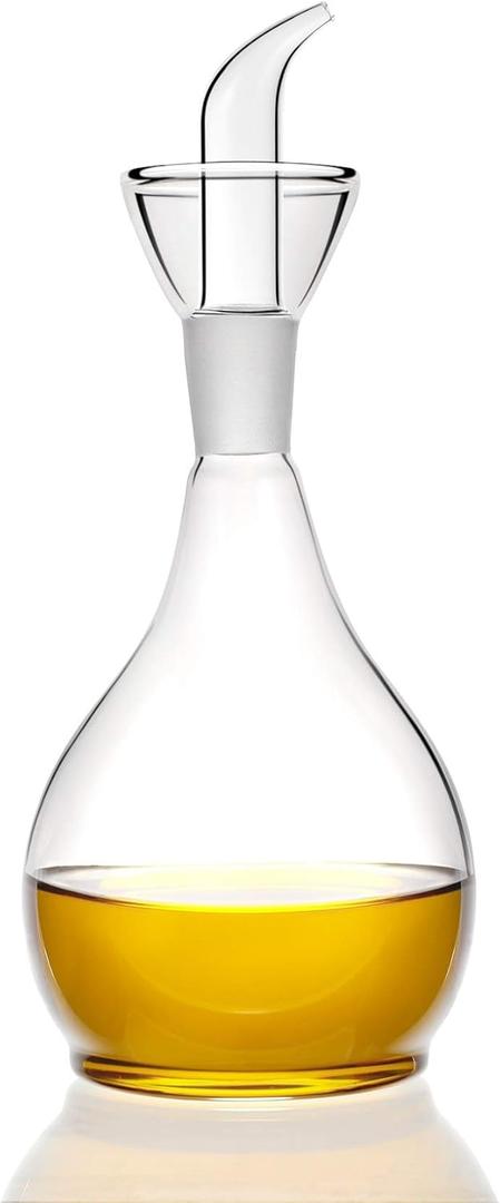 HAIZEEN 13ounce/ 380 ml Clear Glass Olive Oil Dispenser Bottle - Oil & Vinegar Cruet with Pourers and NO Funnel Needed - Olive Oil Carafe Decanter for Kitchen and BBQ (12.8 Ounces)
