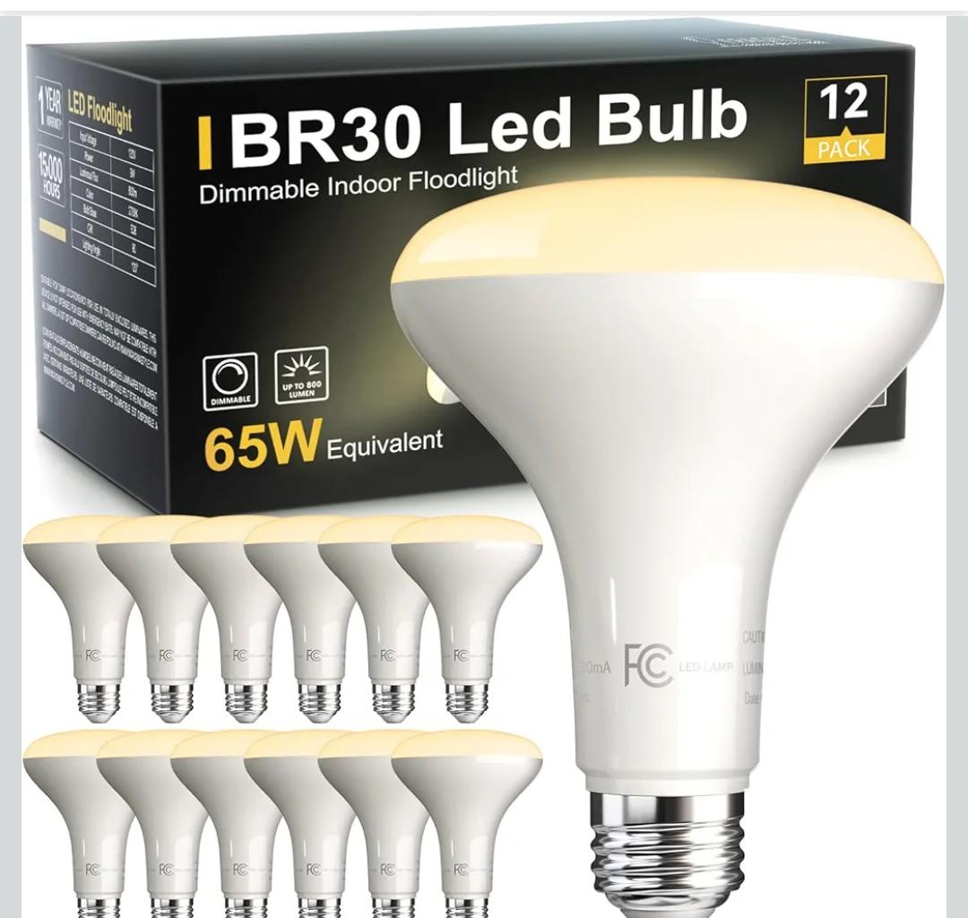 TJOY 12 Pack BR30 Flood Light Bulb Indoor, 65W Equivalent Dimmable Led Recessed Lights Bulb, 2700K Soft Warm White, E26 Base Bulbs for Kitchen Ceiling, Recessed Can, Replacement Incandescent, 9W,800LM