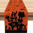 Halloween Haunted House Table Runner,Rustic Farmhouse Kitchen Dining Table Decor,Zombies Halloween Linen Dining Table Decoration Indoor Outdoor Trick or Treat Party Supplies 13x72Inch, JY00479