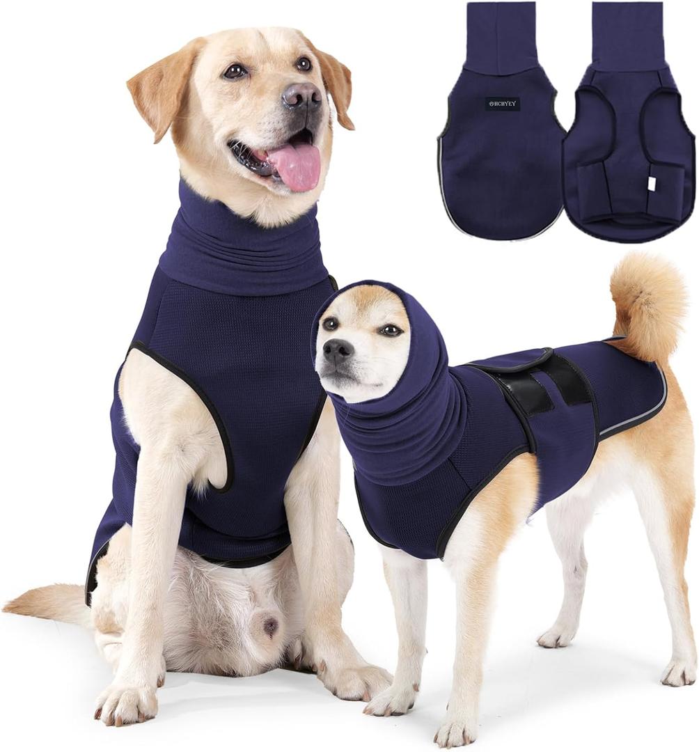 Dog Anxiety Jacket, Skin-Friendly Thunder Vest for Dogs - Dog Coat with Collar for Fireworks - Keep Pet Calm Without Medicine & Training, Anti Anxiety Shirt for Dogs (A Dark Blue, XL)