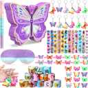 Pasimy 51 Pcs Butterfly Piata Set Butterfly Birthday Party Supplies Piata with Stick Blindfold Sticker Hairpin Ring Slap Bracelet Keychain Party Favors for Family Game Decoration(Purple)
