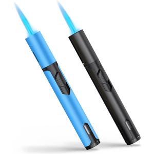 Torch Lighters 2 Pack Windproof Adjustable Jet Flame Butane Lighter, Refillable Gas Torch Lighter for Candles Grill BBQ Fireplaces Camping (Butane Not Included) (Blue/Black)