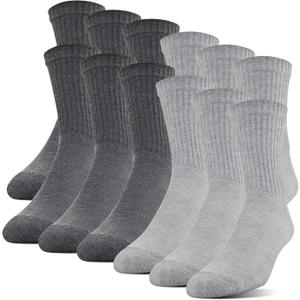 Gildan Men's Polyester Half Cushion Mid-Crew Socks, 12-pack (Grey)