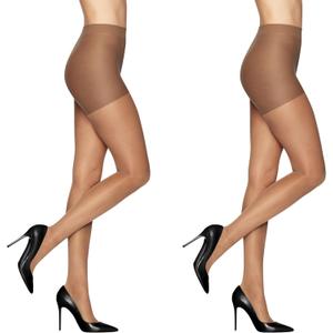 L'eggs Sheer Energy Medium Support Women's Compression Tights, Control Top, Sheer Toe, Suntan, Size B (Pack of 2)