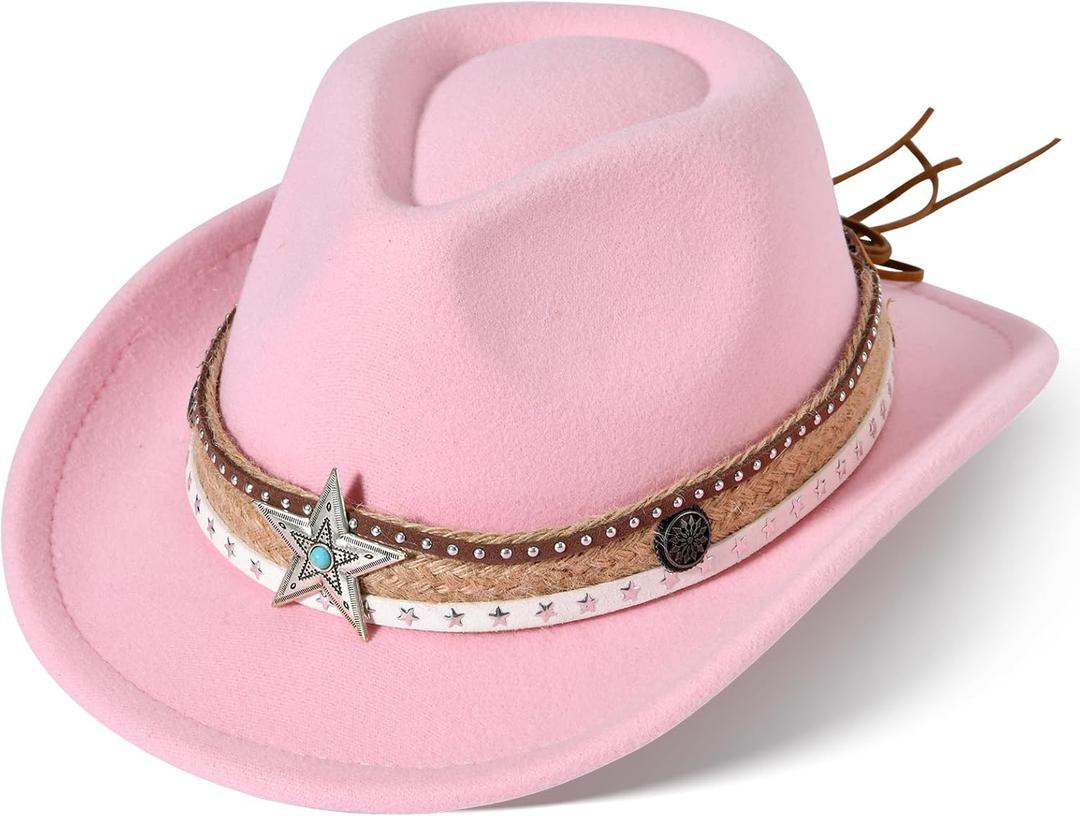 Willheoy Kids Cowboy Hat for Boys Girls Western Cowgirl Hat with Buckle Belt Wide Brim Fedora Hat Dress Up Costume