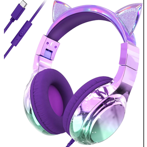 Kids Headphones Wired with Mic, 85/94dB Safe Volume Limit, Foldable Over Ear, Tangle-Free Cord & Sharing Port, Wired On-Ear Headset for School, Chromebook, Tablet, Travel - Boys & Girls