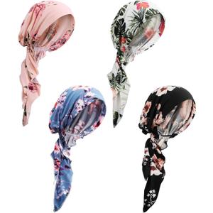 Halfchet 4 Pcs Chemo Headwear for Women Pre Tied Cancer Caps Head Scarf Turbans for Women Patients Gifts