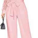 Elegant Jumpsuit for Women Dressy Sexy Lace Puff Sleeve Wide Leg Pant Suit One Piece Formal Outfits (Pink, M)