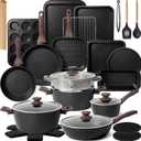 Kikcoin Pots and Pans Set Non Stick 31 Piece Kitchen Nonstick Cooking Cookware Sets with Grill Pan Saucepan Baking Sheet Utensil, Black