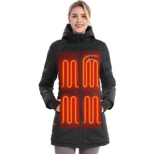 Venustas Womens Long Heated Jacket with Battery Pack, 100% Recycled Quilted Electric Puffer Winter Coat with Hood L