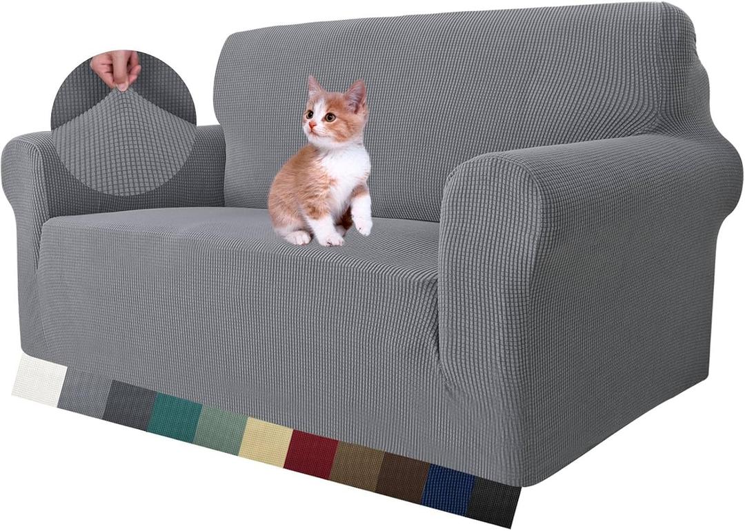 MAXIJIN Stretch Loveseat Sofa Slipcovers 1 Piece Love Seat Couch Covers for 2 Cushion Couch Non Slip Sofa Cover Washable Dog Cat Proof Furniture Protector Pet Friendly (Loveseat, Light Gray) (Medium (55"-69"))